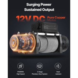 Sähkövinssi 6100 kg vetokyky 9,5 mm 24 m teräsvaijeri langaton kauko-ohjaus