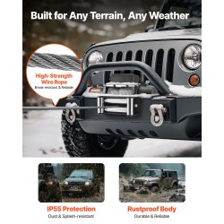 Sähkövinssi teräsvaijerilla 9,1 mm 24 m 5400 kg vetokyky IP55 maastoajoneuvoille