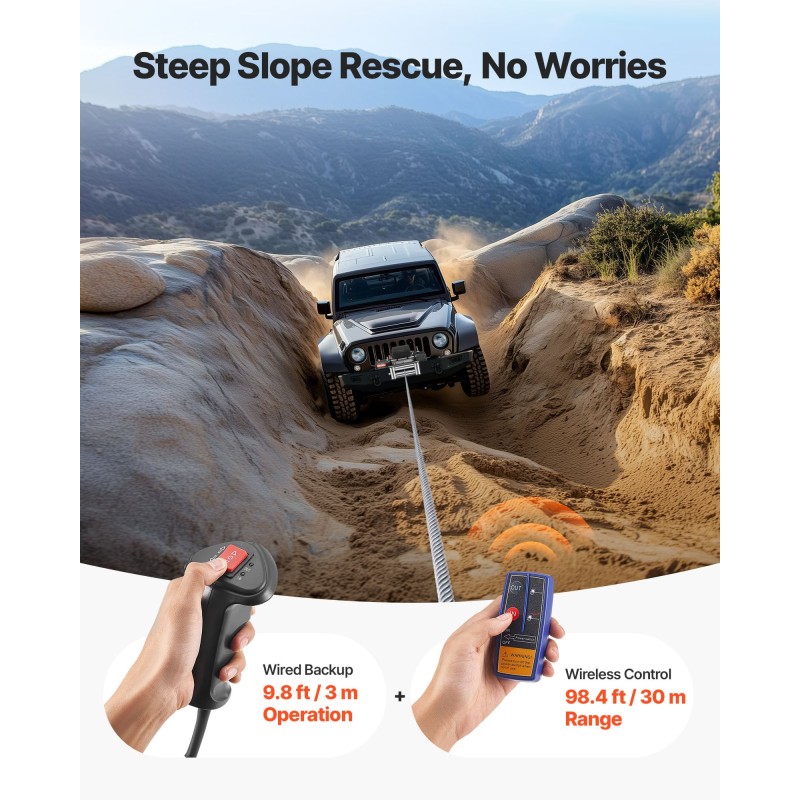 Sähkövinssi teräsvaijerilla 9,1 mm 24 m 5400 kg vetokyky IP55 maastoajoneuvoille