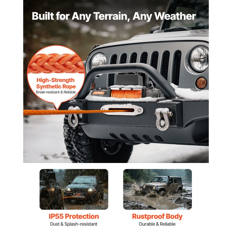 Vinssi 12V 5400 kg synteettinen köysi 23 m langaton ja johdollinen kauko-ohjaus