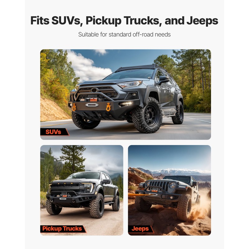 Vinssi 12V 5400 kg synteettinen köysi 23 m langaton ja johdollinen kauko-ohjaus