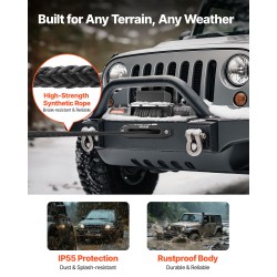 Sähkövinssi 12V 6100 kg synteettinen köysi 26 m langaton ja langallinen ohjaus