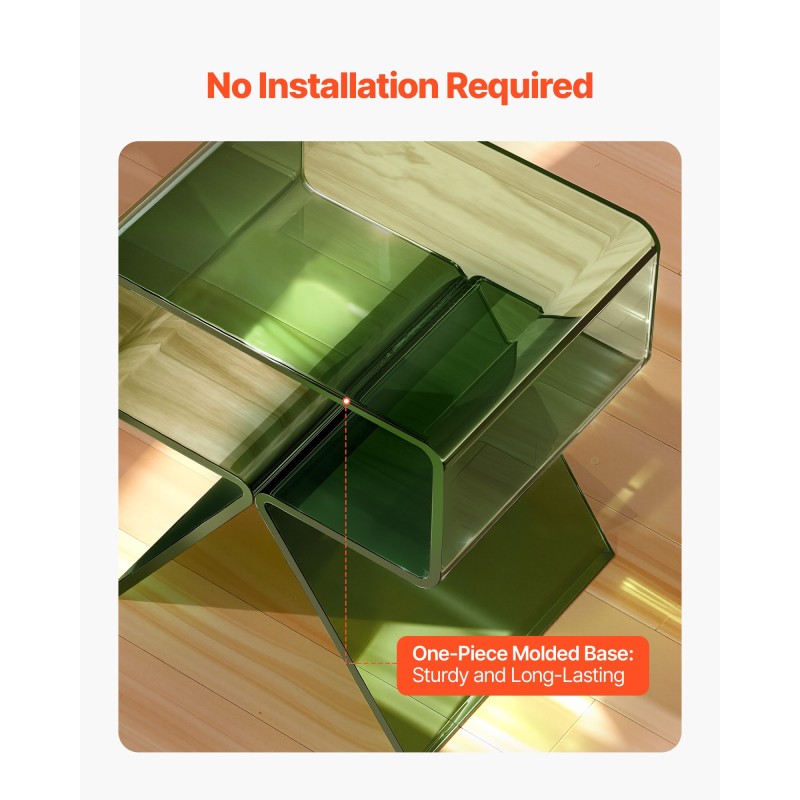 Akryylinen läpinäkyvä vihreä yöpöytä säilytystasolla 30 x 39 x 43 cm