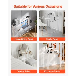 Akryylipöytä läpinäkyvä 2-tasoinen näytönkorokkeella 50 x 80 x 88 cm