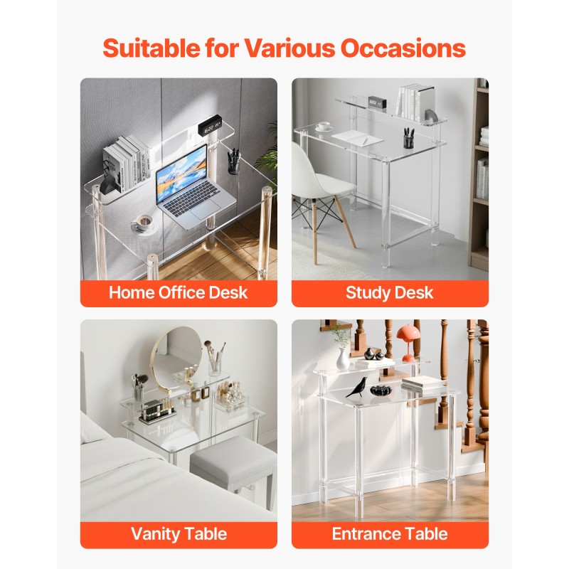 Akryylipöytä läpinäkyvä 2-tasoinen näytönkorokkeella 50 x 80 x 88 cm