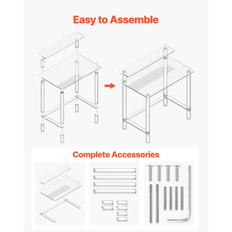 Akryylipöytä läpinäkyvä 2-tasoinen näytönkorokkeella 50 x 80 x 88 cm