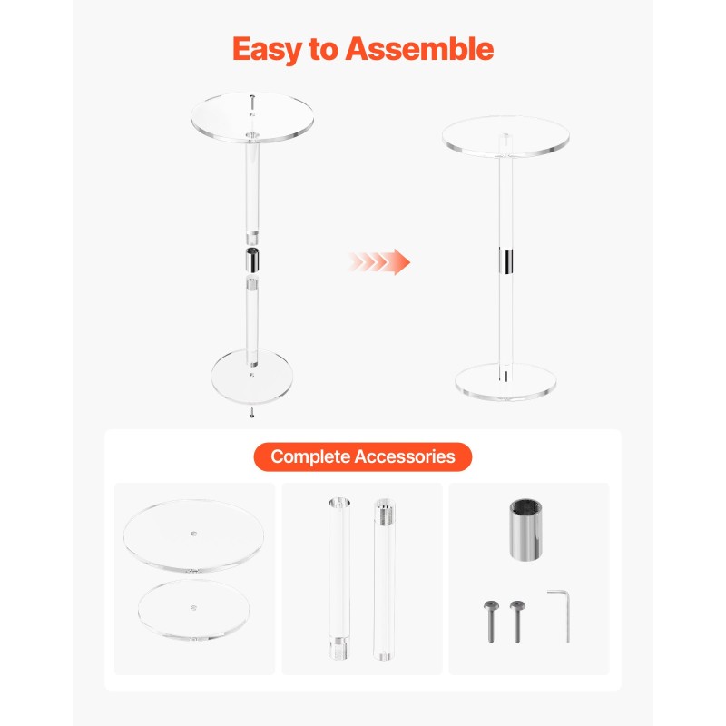 Akryylinen läpinäkyvä sivupöytä pyöreä pöytätaso 25,4×25,4×54 cm