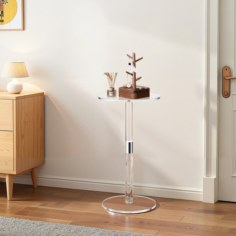 Akryylinen läpinäkyvä sivupöytä pyöreä pöytätaso 25,4×25,4×54 cm