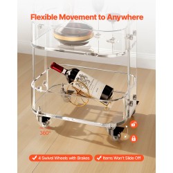 Apupöytä akryylinen 2-tasoinen läpinäkyvä jarrullisilla pyörillä 30,5x41,6x48 cm