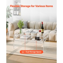 Sohvapöytä akryylinen kaksitasoinen suorakulmainen 50 x 80 x 38 cm läpinäkyvä