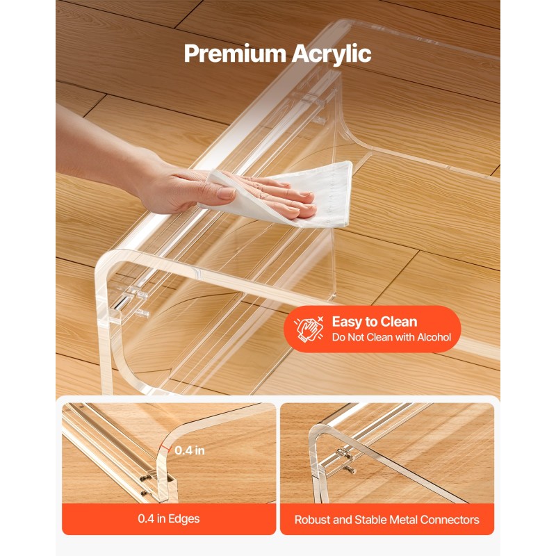 Sohvapöytä akryylinen kaksitasoinen suorakulmainen 50 x 80 x 38 cm läpinäkyvä