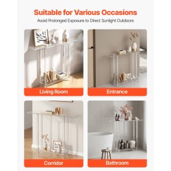 Konsolipöytä akryyli läpinäkyvä kapea kaksitasoinen 100 cm leveä avoin säilytys