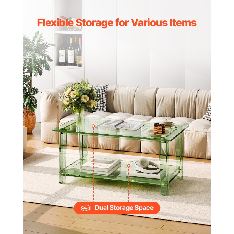 Sohvapöytä akryylinen kaksitasoinen 50 x 80 x 40 cm läpinäkyvä vihreä