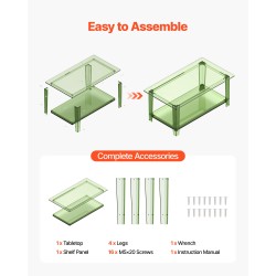 Sohvapöytä akryylinen kaksitasoinen 50 x 80 x 40 cm läpinäkyvä vihreä