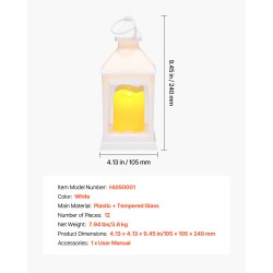 Liekittömät LED koristelyhdyt 12 kpl valkoinen muovi karkaistu lasi korkeus 240 mm