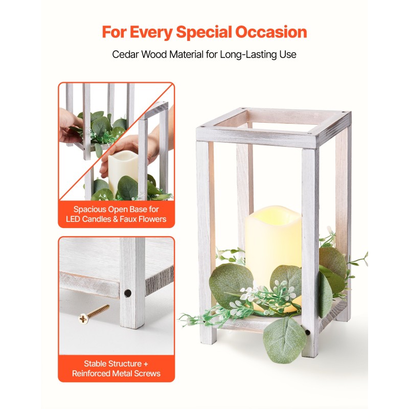 Puumaiset pöytälyhdyt setripuu 12 kpl liekittömillä LED kynttilöillä eukalyptusseppeleillä