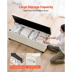 Säilytyspenkki monikäyttöinen metallirunko pellavatyylinen verhoilu beige 110 x 40 x 40 cm