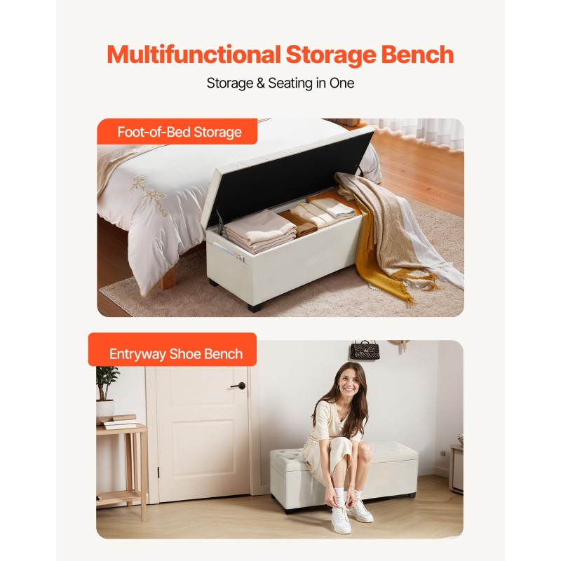 Säilytyspenkki monikäyttöinen metallirunko pellavatyylinen verhoilu beige 110 x 40 x 40 cm