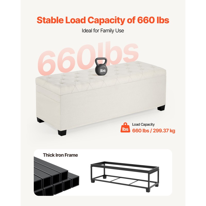 Säilytyspenkki monikäyttöinen metallirunko pellavatyylinen verhoilu beige 110 x 40 x 40 cm