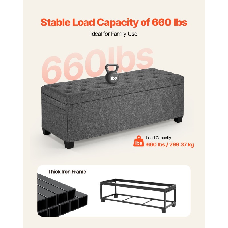 Säilytyspenkki metallirunkoinen istuin käännettävällä kannella 110 cm leveä 40 cm syvä