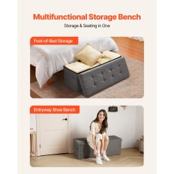 Säilytysrahi verhoiltu pellavamainen kangas taitettava 110 cm harmaa kääntyvä kansi