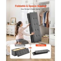 Säilytysrahi verhoiltu pellavamainen kangas taitettava 110 cm harmaa kääntyvä kansi