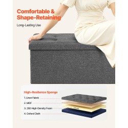 Säilytysrahi verhoiltu pellavamainen kangas taitettava 110 cm harmaa kääntyvä kansi