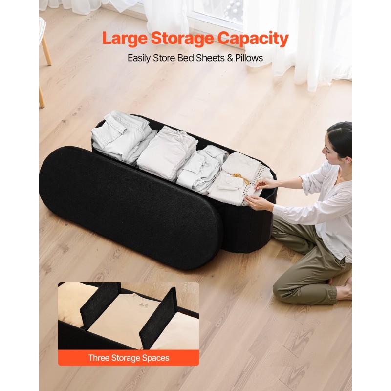 Taitettava säilytyspenkki teddy-verhoilu tilava säilytystila 1100 x 380 x 380 mm