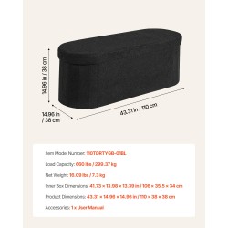 Taitettava säilytyspenkki teddy-verhoilu tilava säilytystila 1100 x 380 x 380 mm