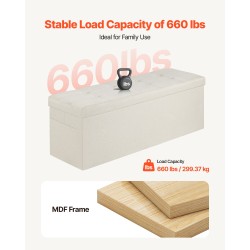 Taittuva säilytysrahi pellavakankainen verhoilu beige sivutaskuilla 110x38x38 cm