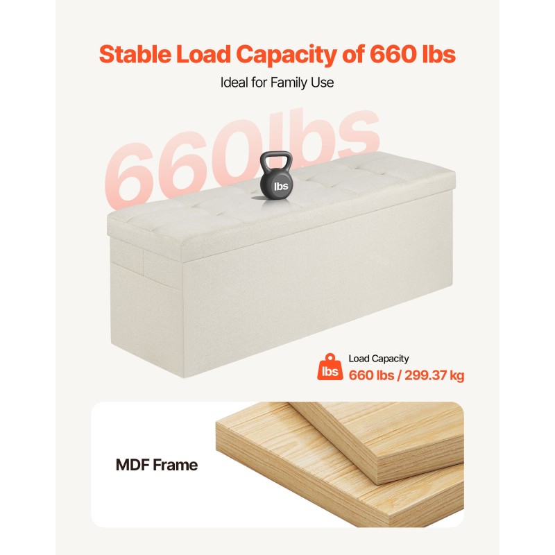 Taittuva säilytysrahi pellavakankainen verhoilu beige sivutaskuilla 110x38x38 cm