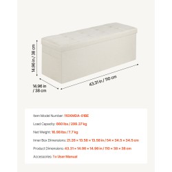 Taittuva säilytysrahi pellavakankainen verhoilu beige sivutaskuilla 110x38x38 cm