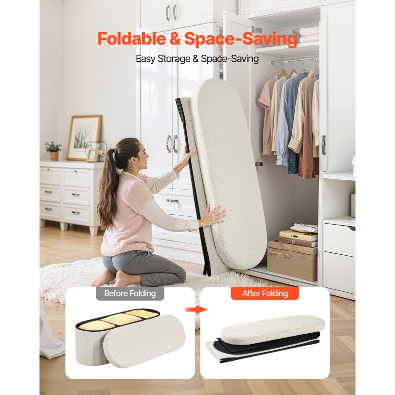 Kokoontaitettava pehmustettu säilytysrahi beige 110 x 38 x 38 cm