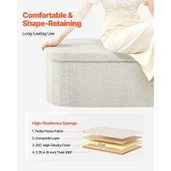 Kokoontaitettava pehmustettu säilytysrahi beige 110 x 38 x 38 cm