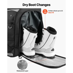 Laskettelumonolaukku 70L 1680D Oxford-kangas vedenpitävä musta EVA-pehmustettu selkäpaneeli