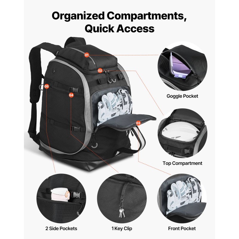 Laskettelumonoreppu lumilautakengille 65L 1680D Oxford-kangas vesitiivis musta