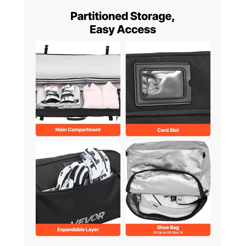 Rullalaukku suksille ja lumilaudalle 600D vedenpitävä 190 cm pyörällinen musta