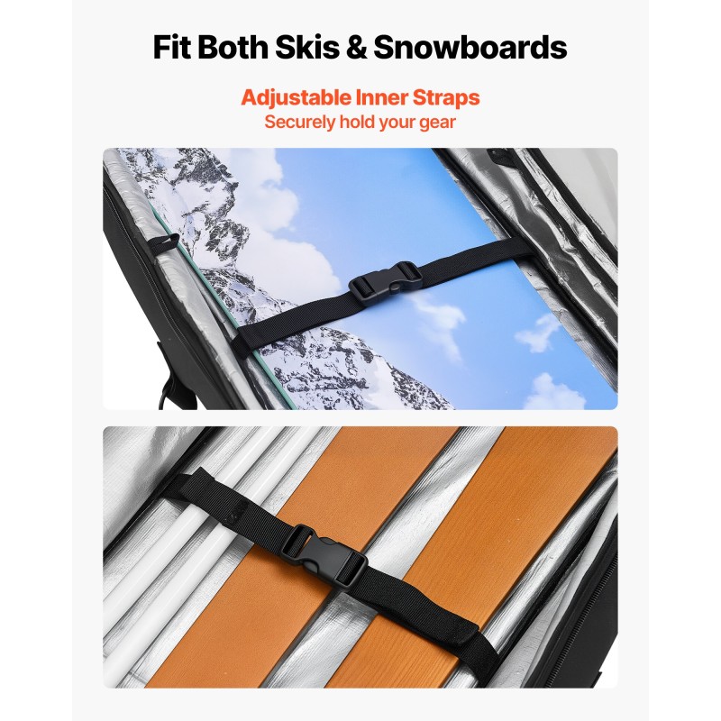 Suksi- ja lumilautalaukku 600D vedenpitävä Oxford-kangas 175 cm pyörillä