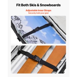 Pehmustettu laskettelulaukku 600D vedenpitävä oxford-kangas 165 cm suksille ja lumilaudalle musta