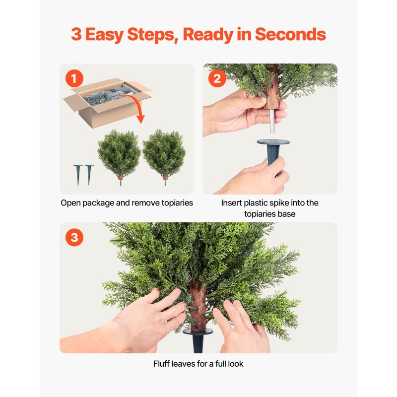 Tekokypressipuut 2 kpl 406 mm säänkestävä polyeteenilehdistö eukalyptus- ja ruostumaton teräsrunko