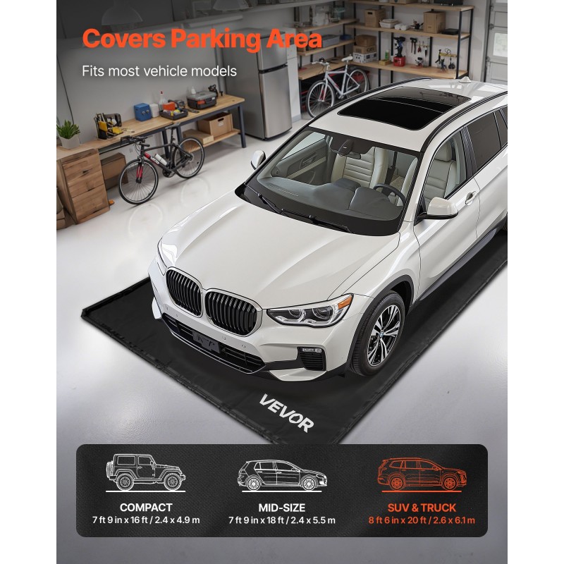 Pysäköintimatto PVC 2,6 x 6,1 m korotetulla reunalla henkilöautoille ja SUV-malleille