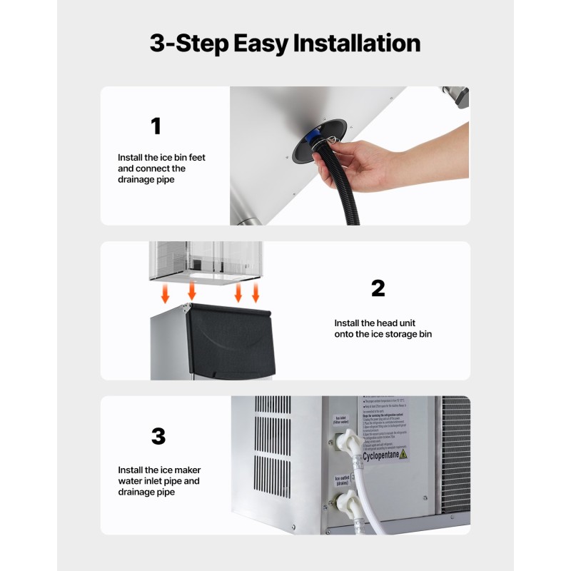 Kaupallinen jääsäiliö sata kolmetoista kilogramman kapasiteetilla ruostumatonta terästä ammattikeittiöille