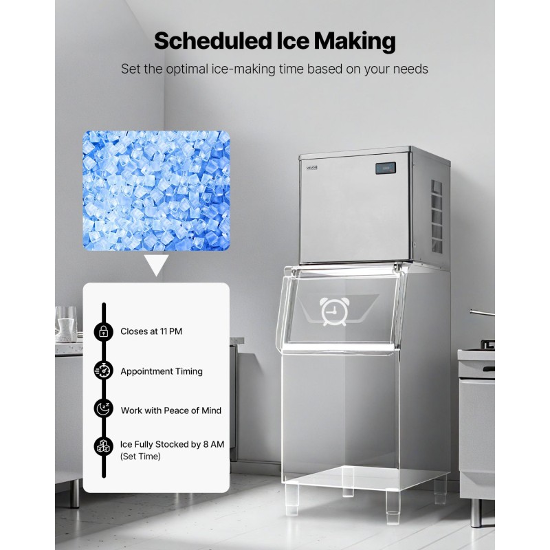 Kaupallinen jääpalakoneen yläosa valmistettu ruostumattomasta teräksestä 204 kiloa päivässä älykäs ohjauspaneeli