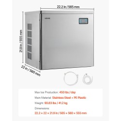 Kaupallinen jääpalakoneen yläosa valmistettu ruostumattomasta teräksestä 204 kiloa päivässä älykäs ohjauspaneeli