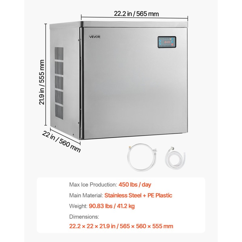 Kaupallinen jääpalakoneen yläosa valmistettu ruostumattomasta teräksestä 204 kiloa päivässä älykäs ohjauspaneeli