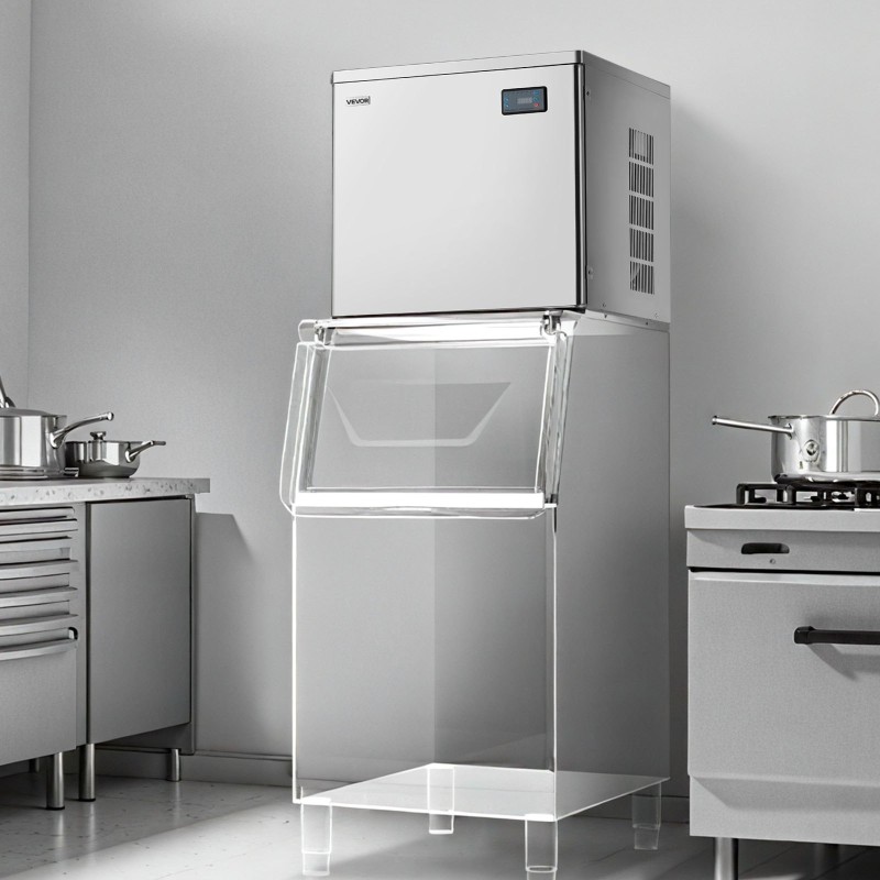 Kaupallinen jääpalakoneen yläosa valmistettu ruostumattomasta teräksestä 204 kiloa päivässä älykäs ohjauspaneeli