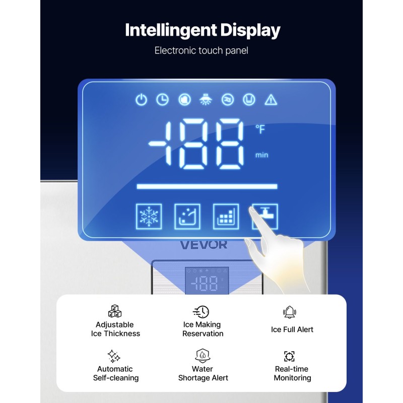 Jääpalakoneen pääyksikkö 181 kg päivässä ruostumaton teräs älykäs ohjauspaneeli itsepuhdistus ammattikäyttöön