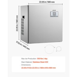 Kaupallinen jääkoneen pääyksikkö ruostumaton teräs 430 250 kg päivässä älyohjaus itsepuhdistus