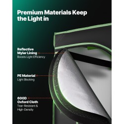 Sisäkasviteltta 60x60x180 cm 600D Oxford-kangas heijastavalla polyesterikalvolla