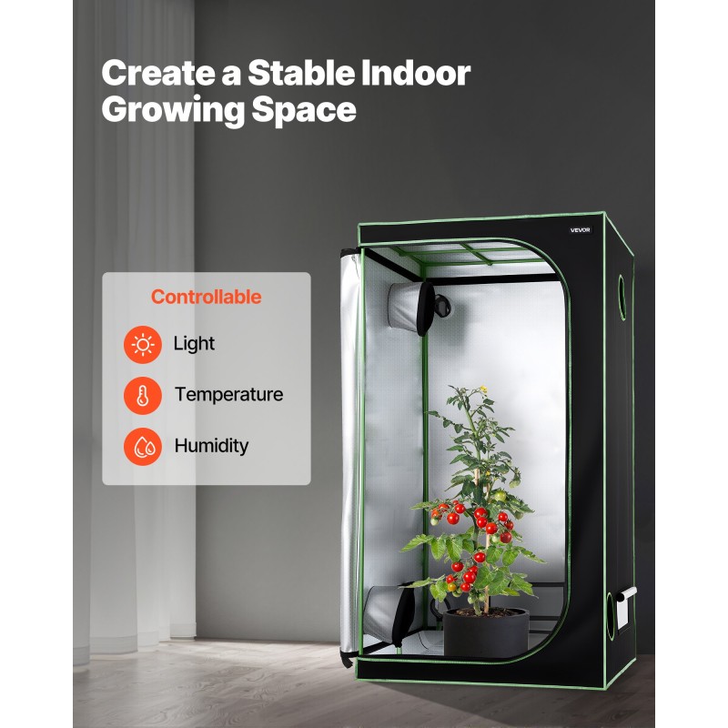 Sisäkasviteltta teräsrunko 600D Oxford-kangas heijastava polyesterikalvo 100x100x200 cm sisäkasvatukseen